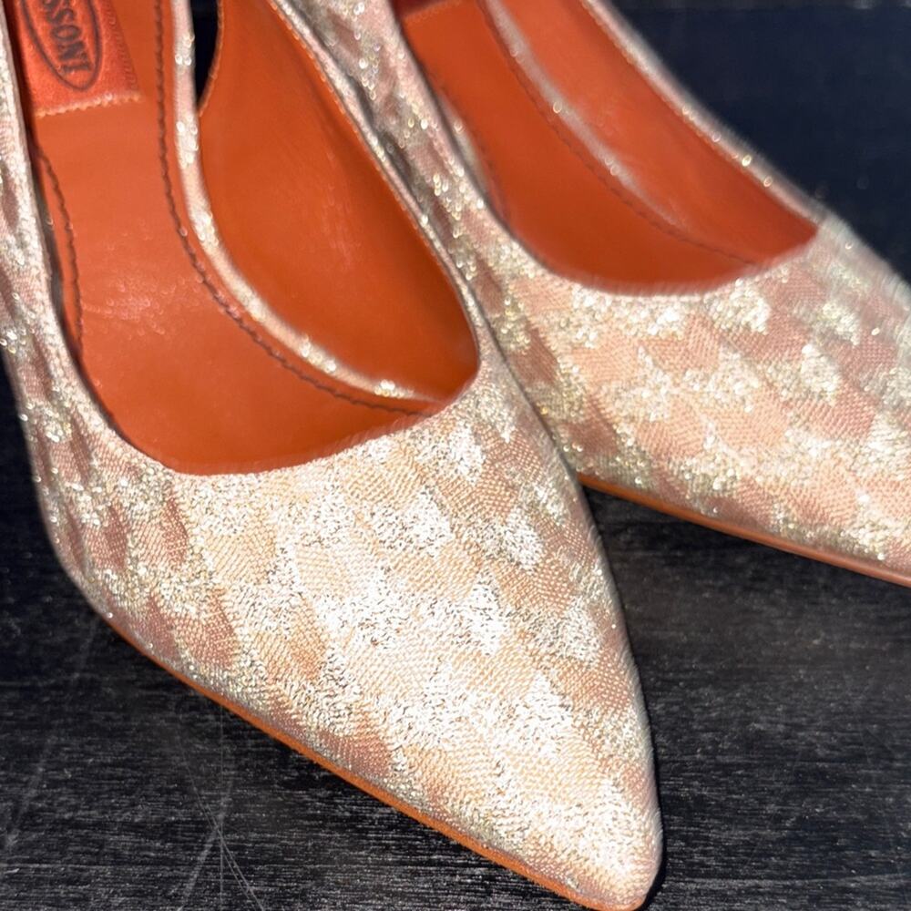 Missoni Peach Patterned Knit Fabric Pointed Toe Slingback Sandals - Picture 2 of 13